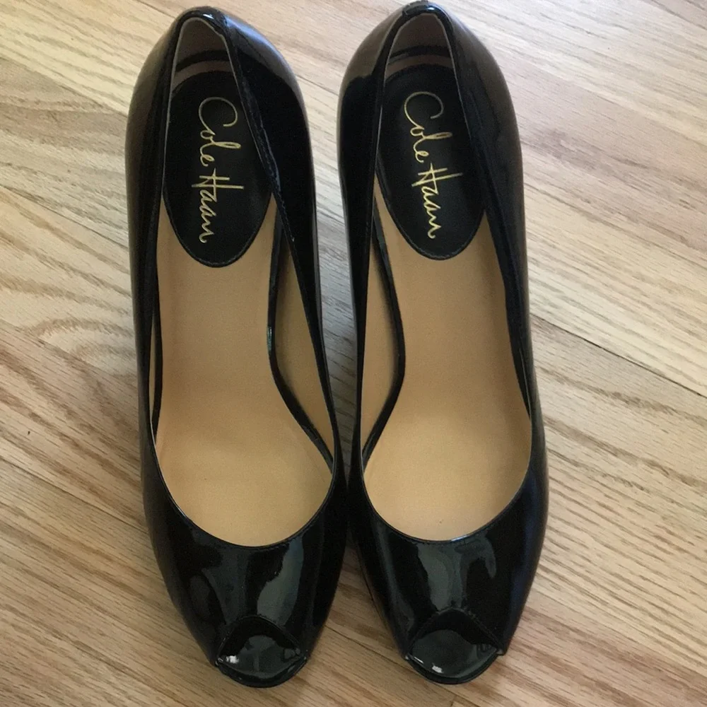 Cole Haan Nike Air Peep Toe Black Patent Pumps Size 10